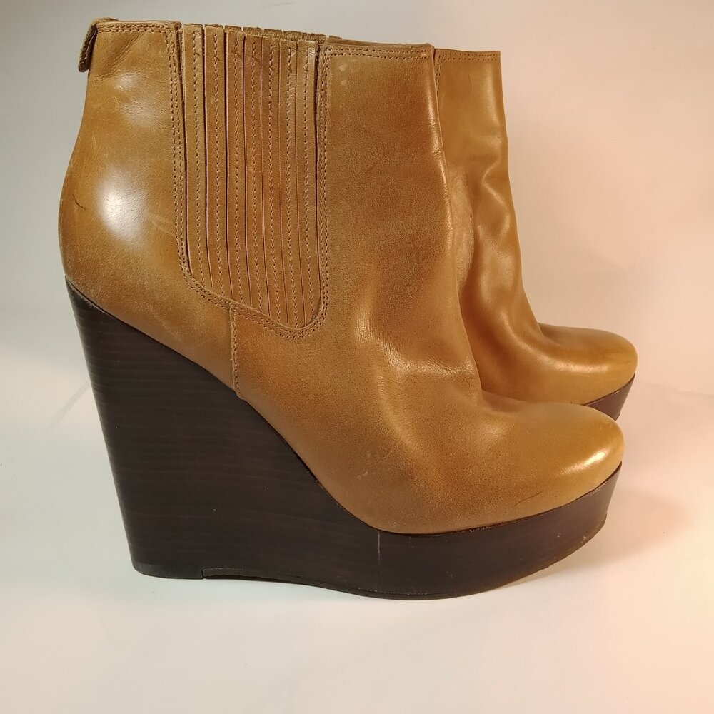 Micheal Kors Emory Wadge Boots Leather Walnut New